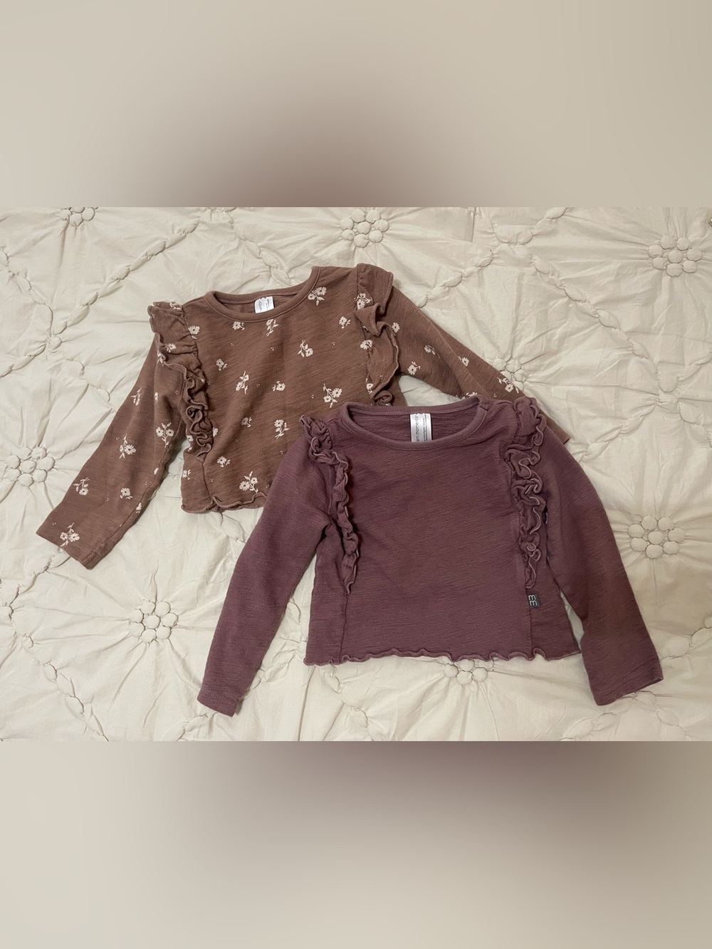 Modern Moments Girls' Long Sleeve Ruffle Tee - Mauve and Brown (12-18 mo)